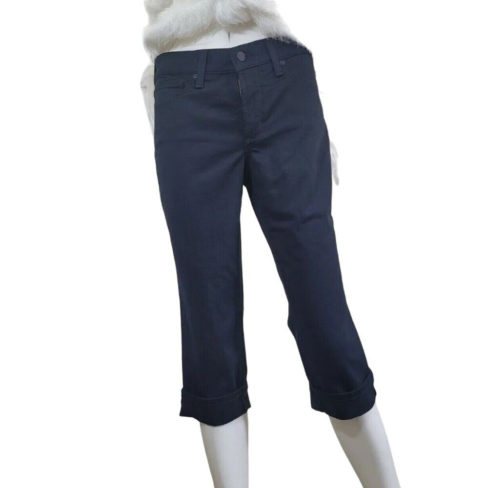 NYDJ Marilyn Crop Cuff Black Premium Denim Lift Tuck Jeans Size 2P-NEW (36)